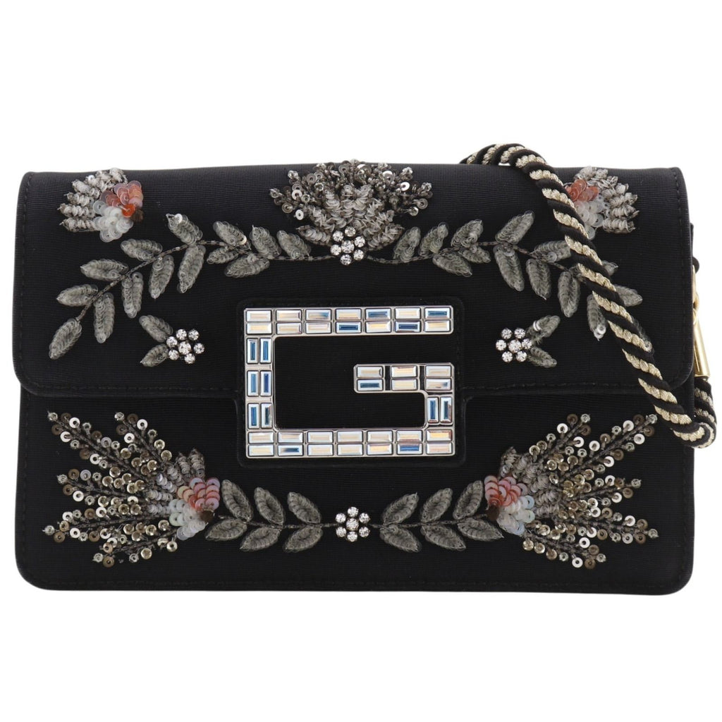 Gucci Broadway Square 2-Way Clutch Cotton Rhinestone Black