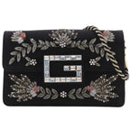 Gucci Broadway Square 2-Way Clutch Cotton Rhinestone Black