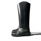 Chanel Leather Boots Long CC Logo Calf Shoes 37.5 Black — view 3