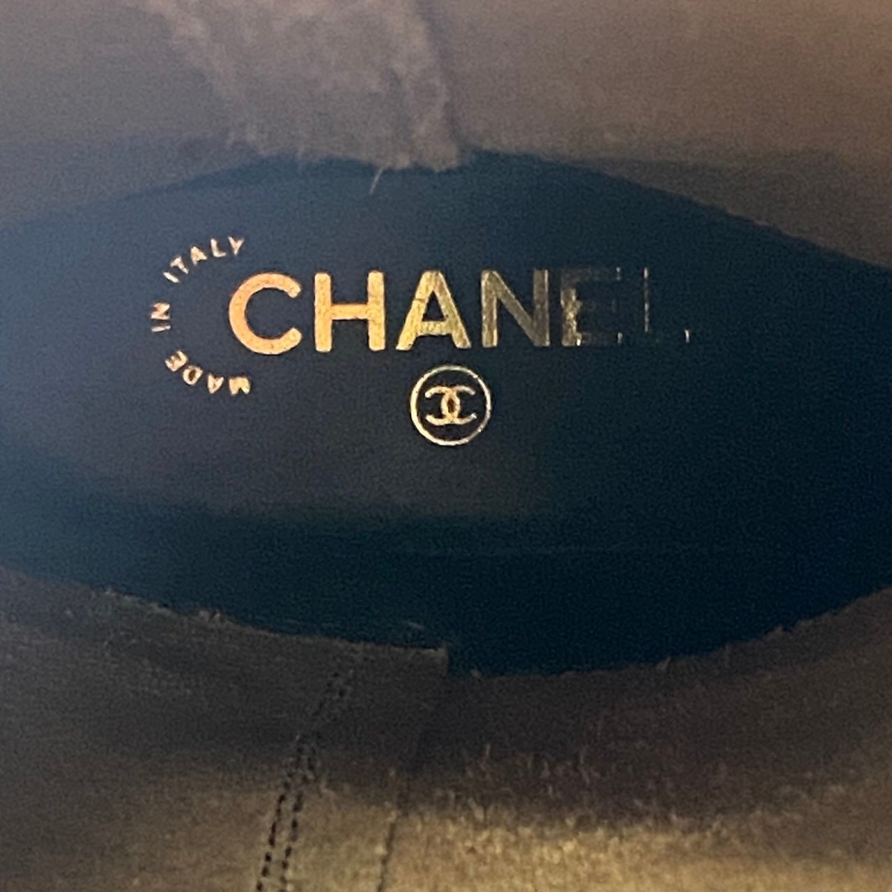 Chanel Leather Boots Long CC Logo Calf Shoes 37.5 Black — view 9