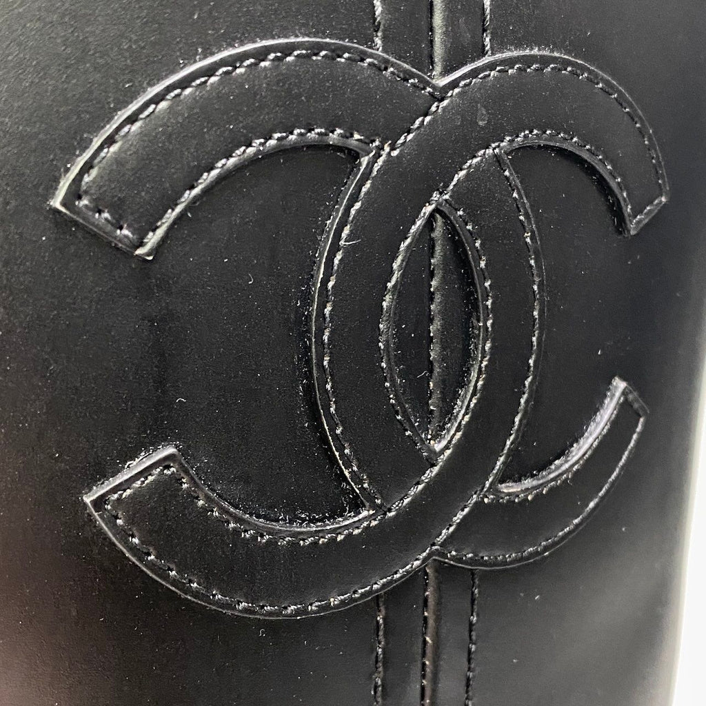 Chanel Leather Boots Long CC Logo Calf Shoes 37.5 Black — view 7