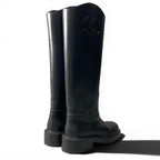Chanel Leather Boots Long CC Logo Calf Shoes 37.5 Black — view 4
