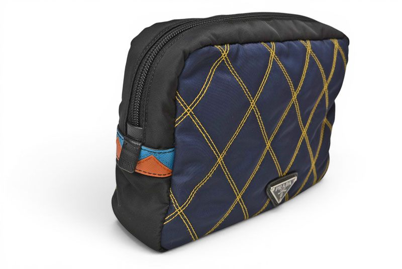 Prada Clutch Nylon Leather Navy Black Pouch with Hand Strap — view 5