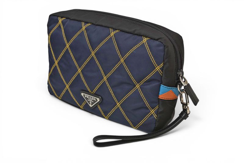 Prada Clutch Nylon Leather Navy Black Pouch with Hand Strap — view 3