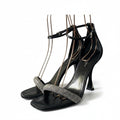 Louis Vuitton Hapi Line Rhinestone Black Satin High Heels Ankle Strap Shoes