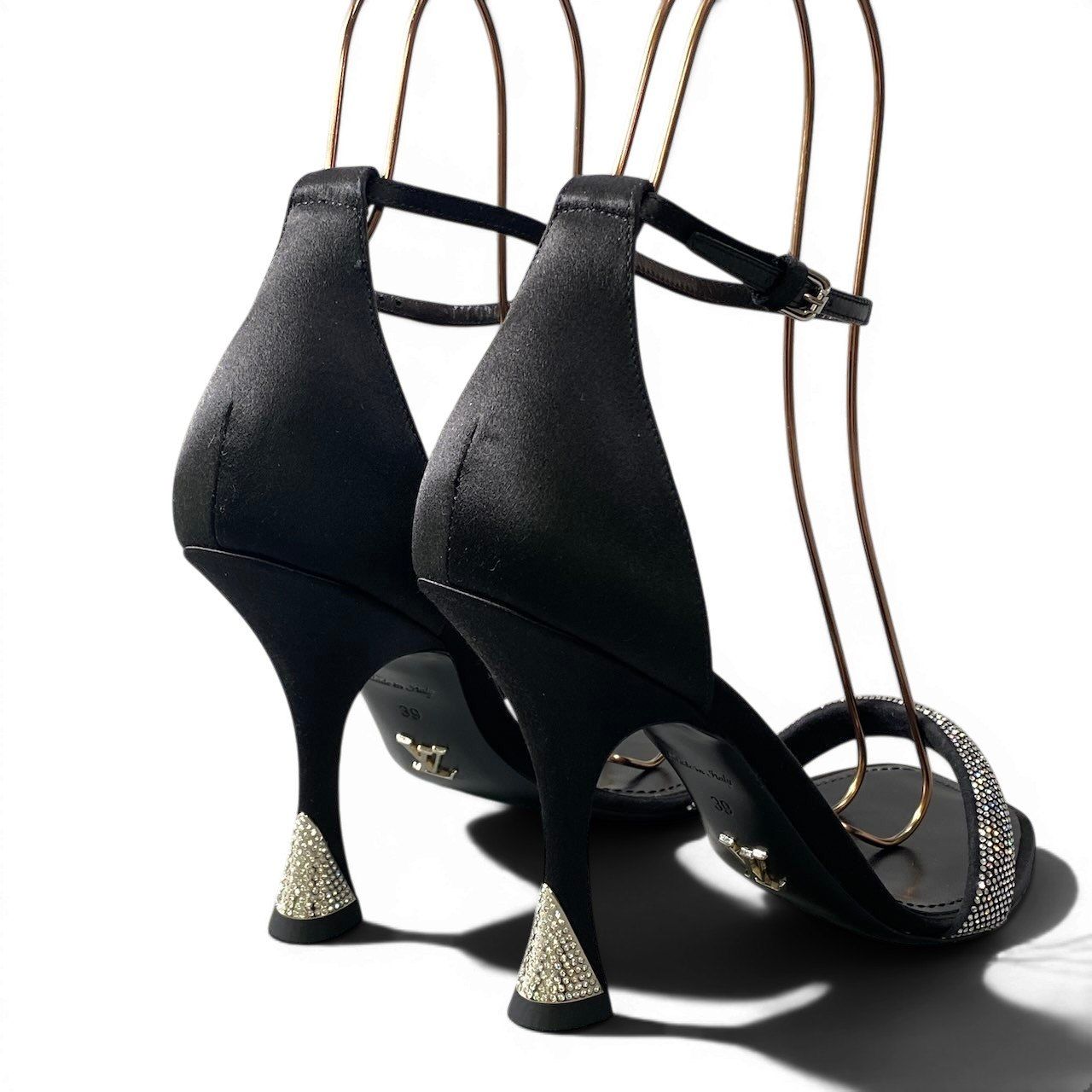 Louis Vuitton Hapi Line Rhinestone Black Satin High Heels Ankle Strap Shoes — view 4