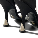 Louis Vuitton Hapi Line Rhinestone Black Satin High Heels Ankle Strap Shoes — view 5