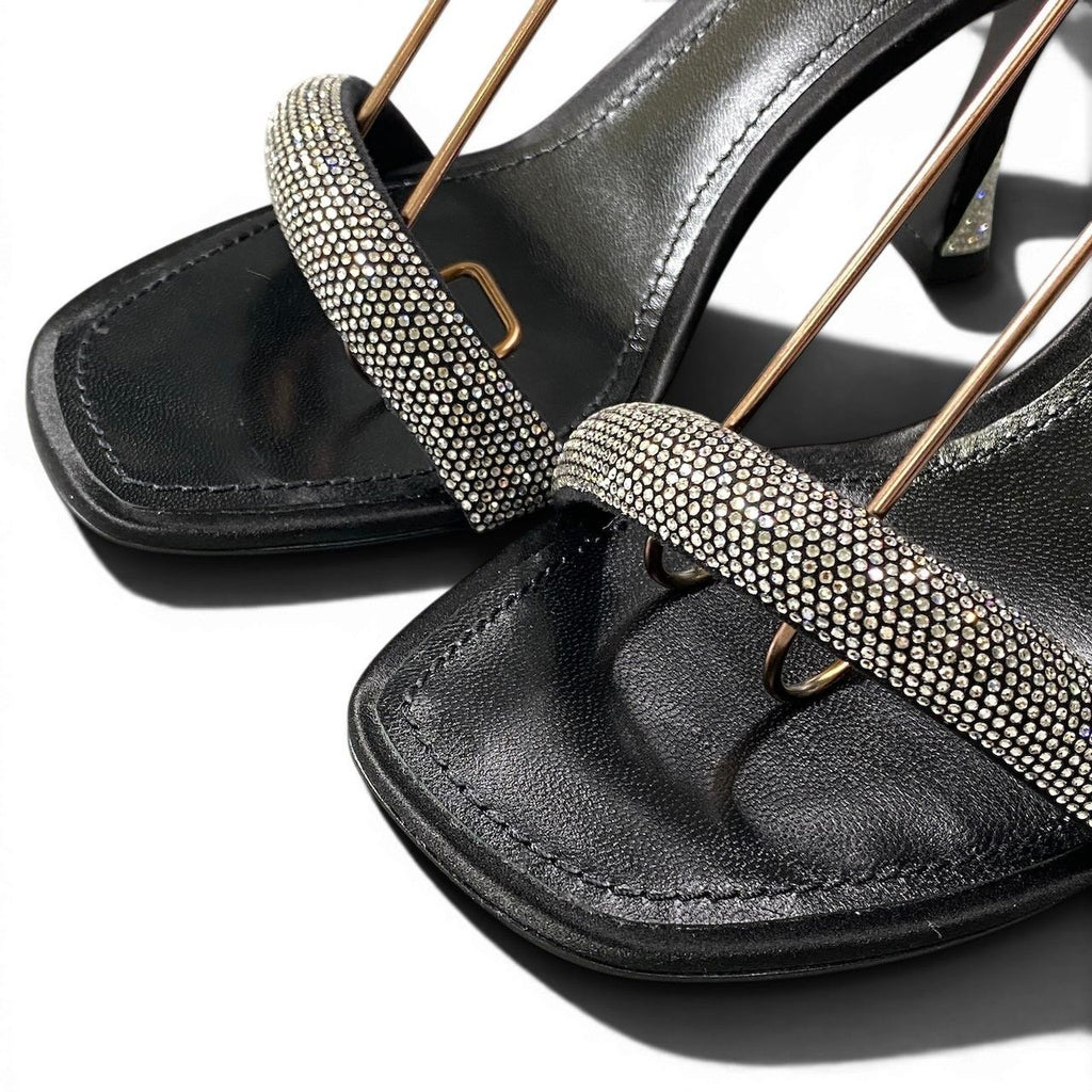 Louis Vuitton Hapi Line Rhinestone Black Satin High Heels Ankle Strap Shoes — view 6