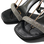 Louis Vuitton Hapi Line Rhinestone Black Satin High Heels Ankle Strap Shoes — view 6