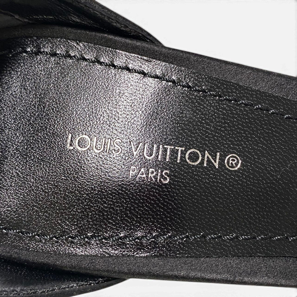 Louis Vuitton Hapi Line Rhinestone Black Satin High Heels Ankle Strap Shoes — view 8