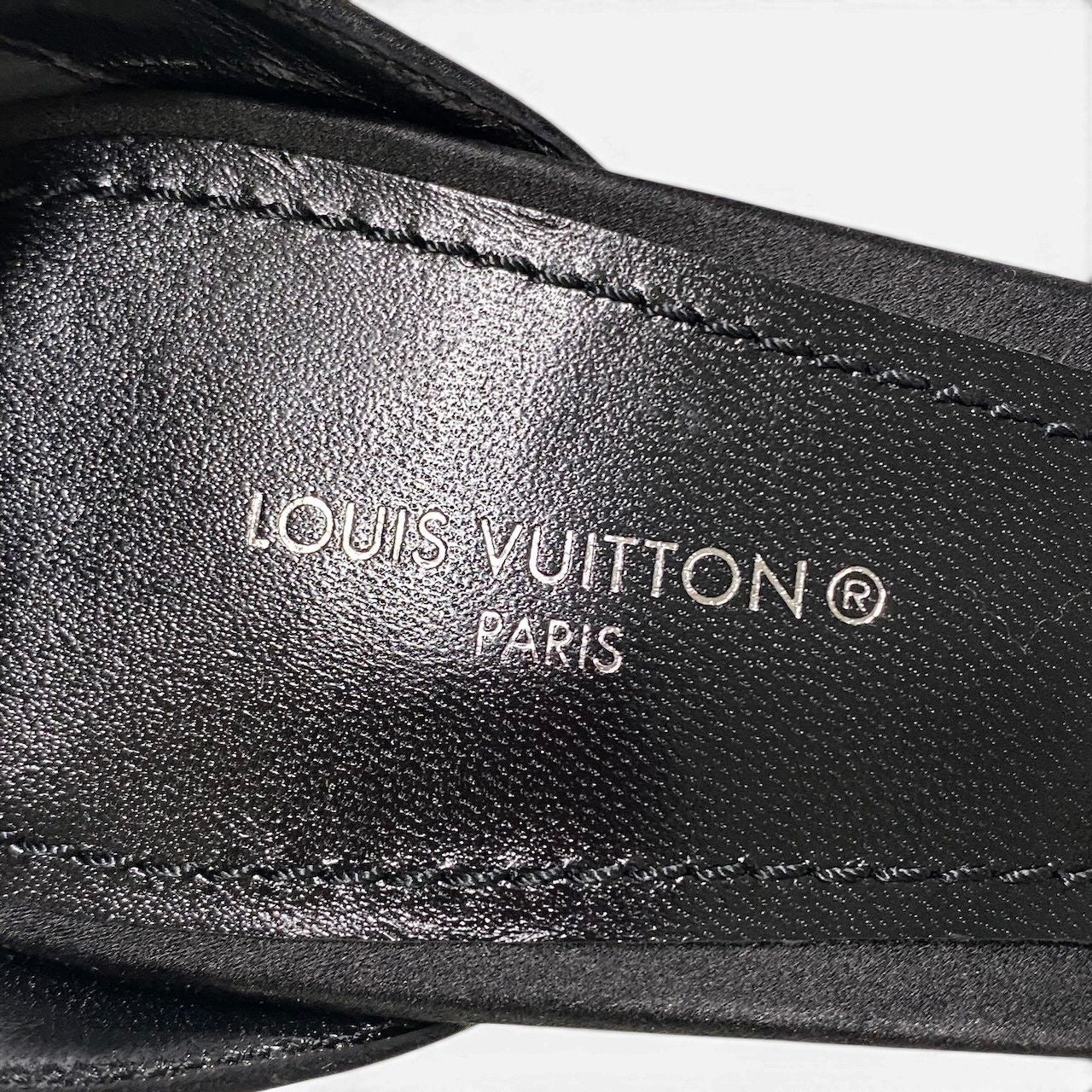 Louis Vuitton Hapi Line Rhinestone Black Satin High Heels Ankle Strap Shoes — view 8