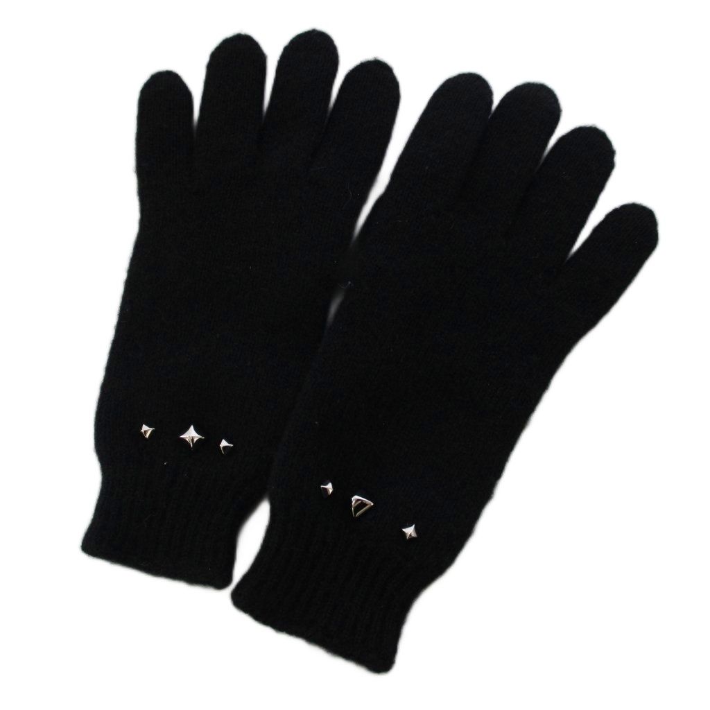 Hermes Darling Medall Cashmere Knit Gloves Visual Decoration Black