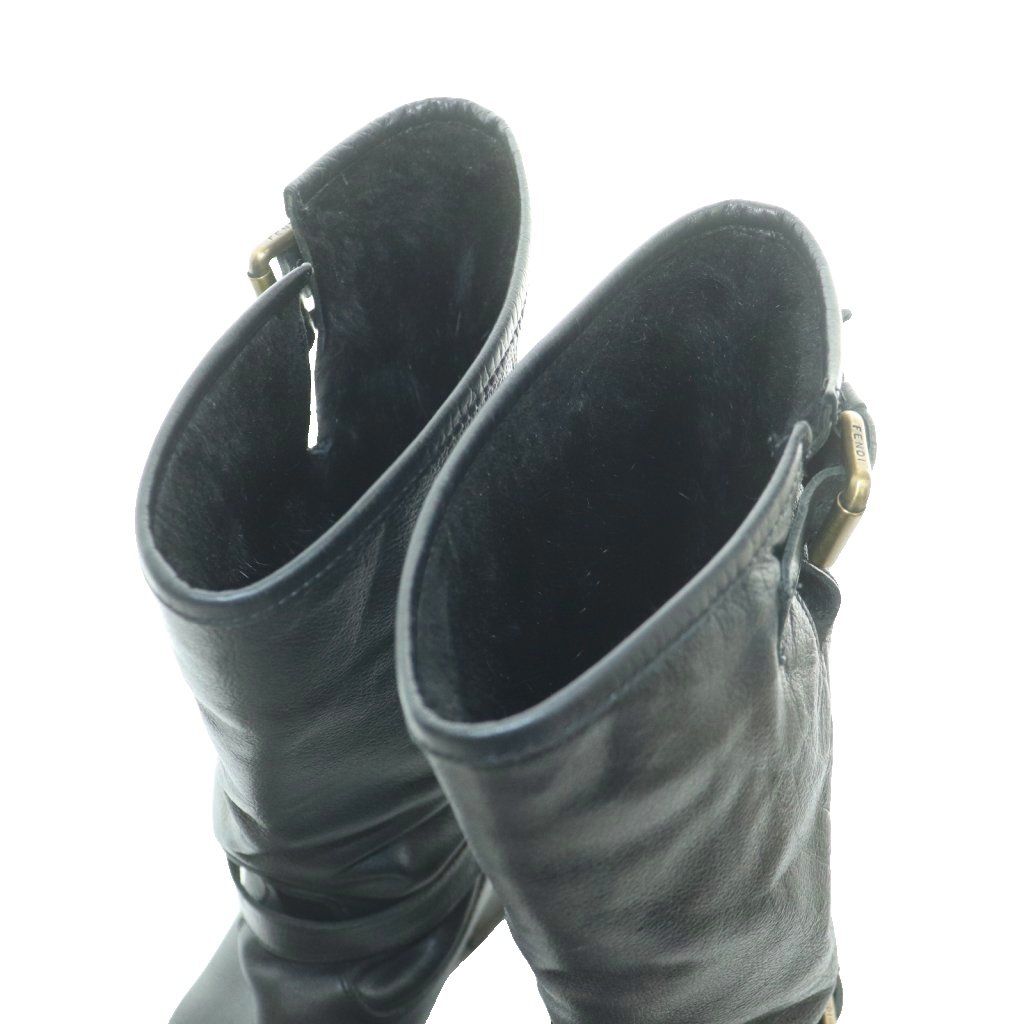 Fendi Engineer Boots Middle Short Leather 38 Black SS — view 4