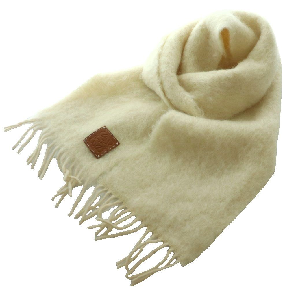 Loewe Anagram Mohair Scarf Shawl Fringe Ivory SS