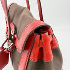 Prada Lock Frame Canvas Leather Boston Bag Brown Red Silver Vintage — view 6