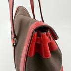 Prada Lock Frame Canvas Leather Boston Bag Brown Red Silver Vintage — view 8