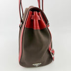 Prada Lock Frame Canvas Leather Boston Bag Brown Red Silver Vintage — view 7