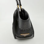 Prada Tessuto Mini Boston Handbag Nylon Leather Black Gold Vintage — view 7