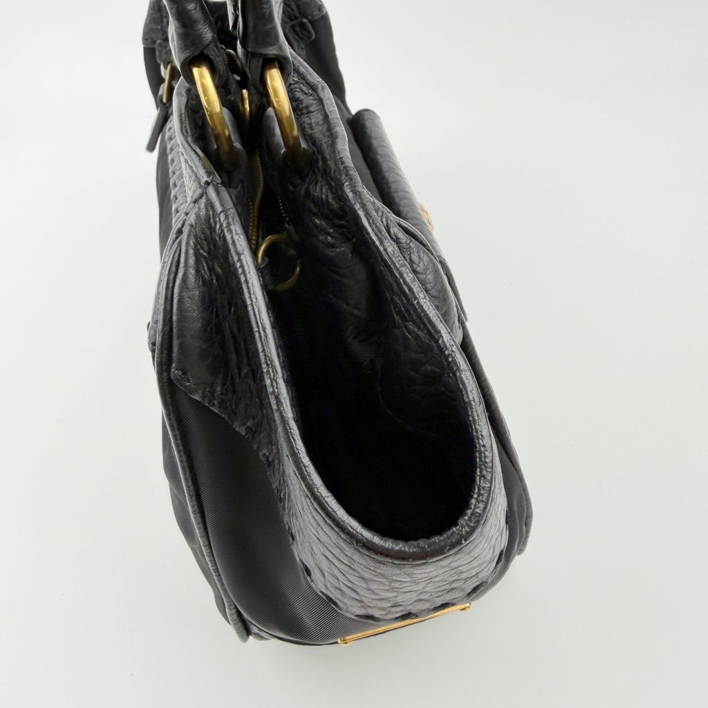 Prada Tessuto Mini Boston Handbag Nylon Leather Black Gold Vintage — view 8