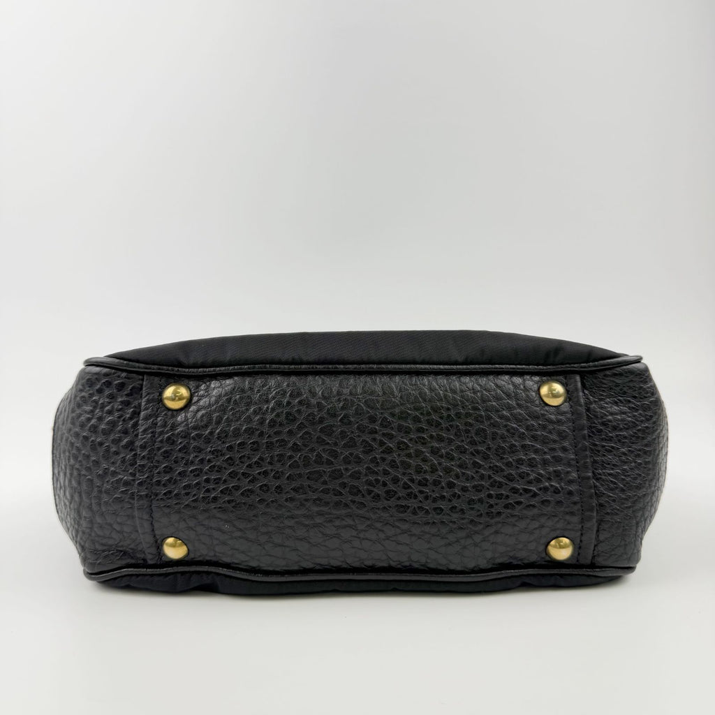 Prada Tessuto Mini Boston Handbag Nylon Leather Black Gold Vintage — view 9