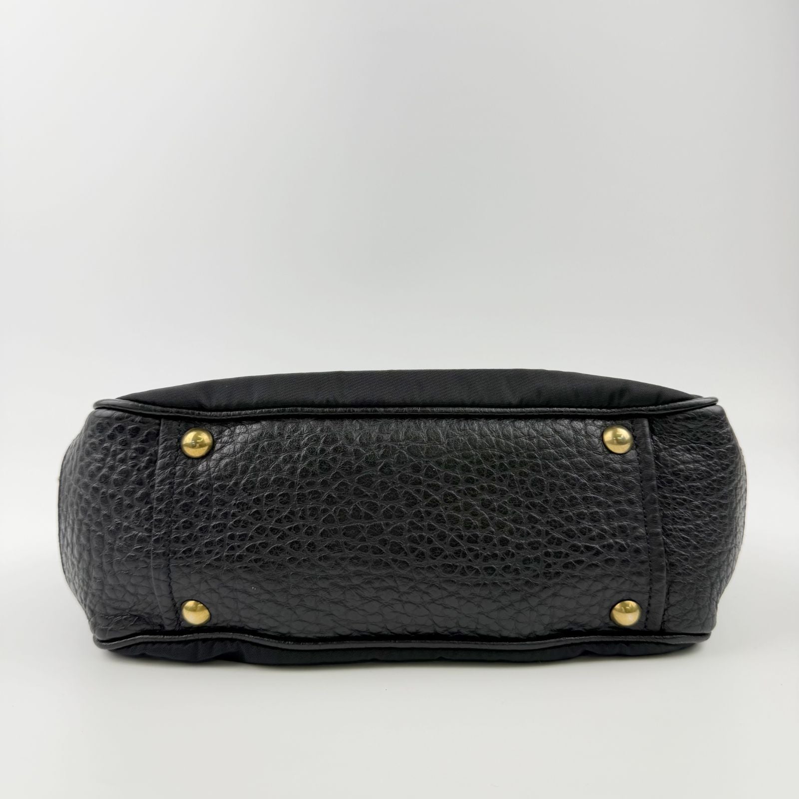 Prada Tessuto Mini Boston Handbag Nylon Leather Black Gold Vintage — view 9