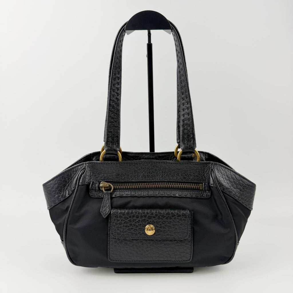 Prada Tessuto Mini Boston Handbag Nylon Leather Black Gold Vintage — view 3