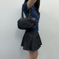 Prada Tessuto Mini Boston Handbag Nylon Leather Black Gold Vintage