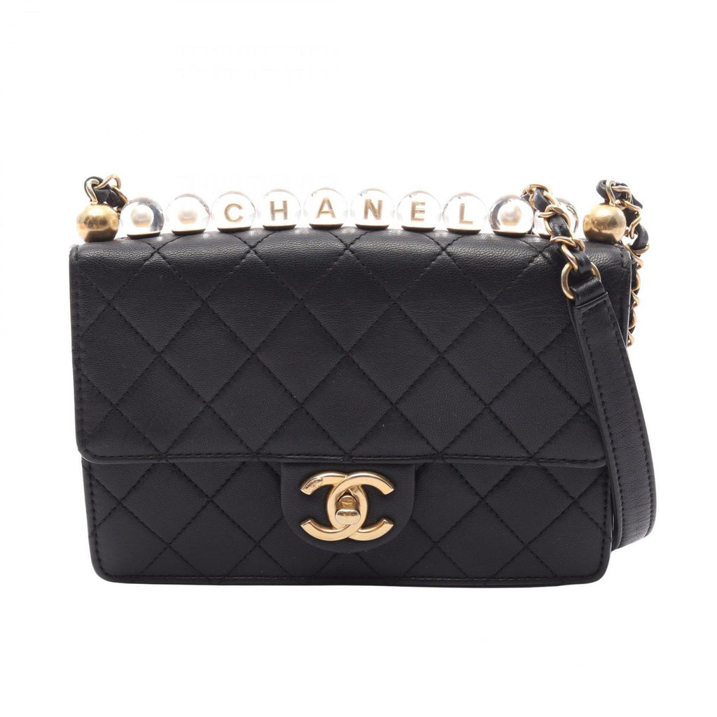 Chanel Shoulder Bag Quilted Black Lambskin Chain