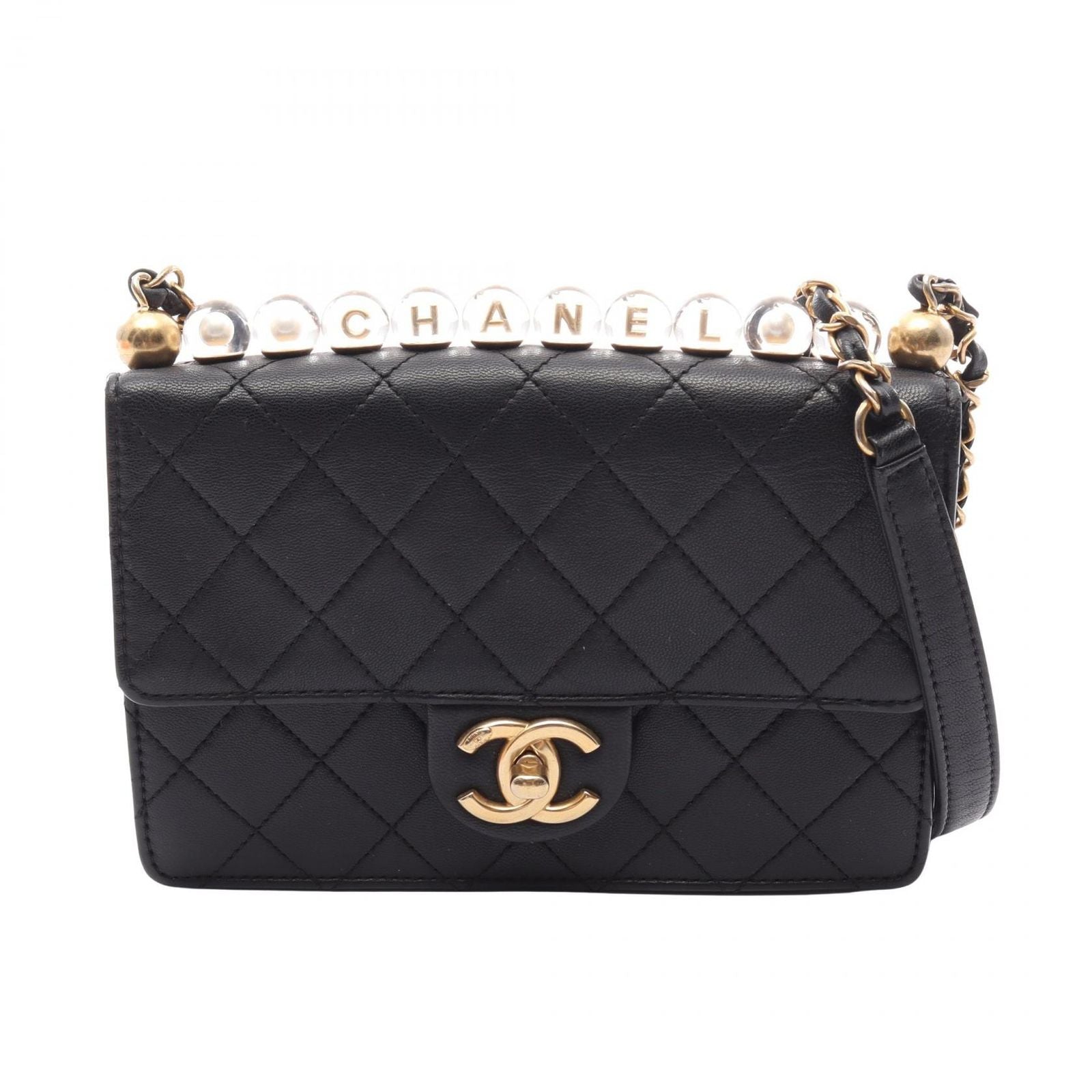 Chanel Shoulder Bag Quilted Black Lambskin Chain