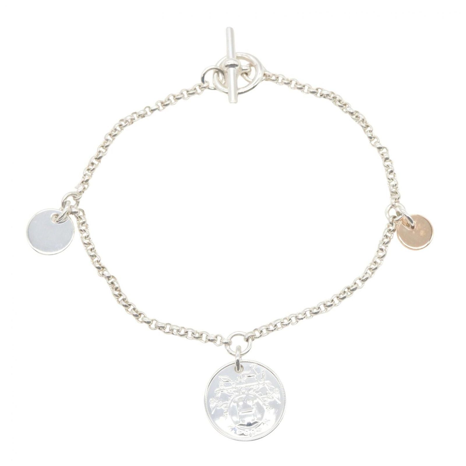 Hermes Bracelet Exlibris 15.5 cm 925 Sterling Silver 18k Pink Gold