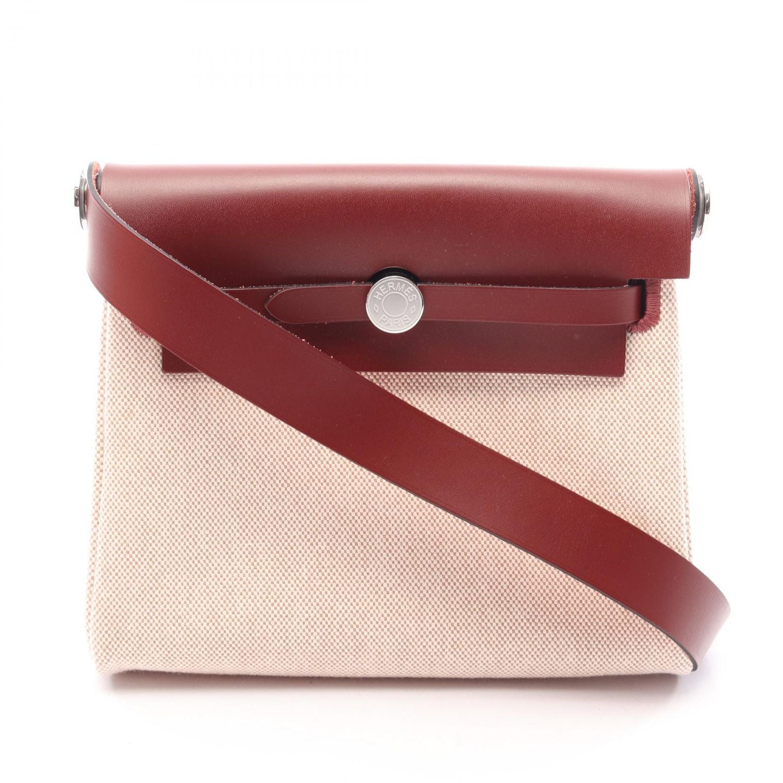 Hermes Shoulder Bag Herbag Zip Mini Ecru Rouge Ache Canvas Leather Zip Mini