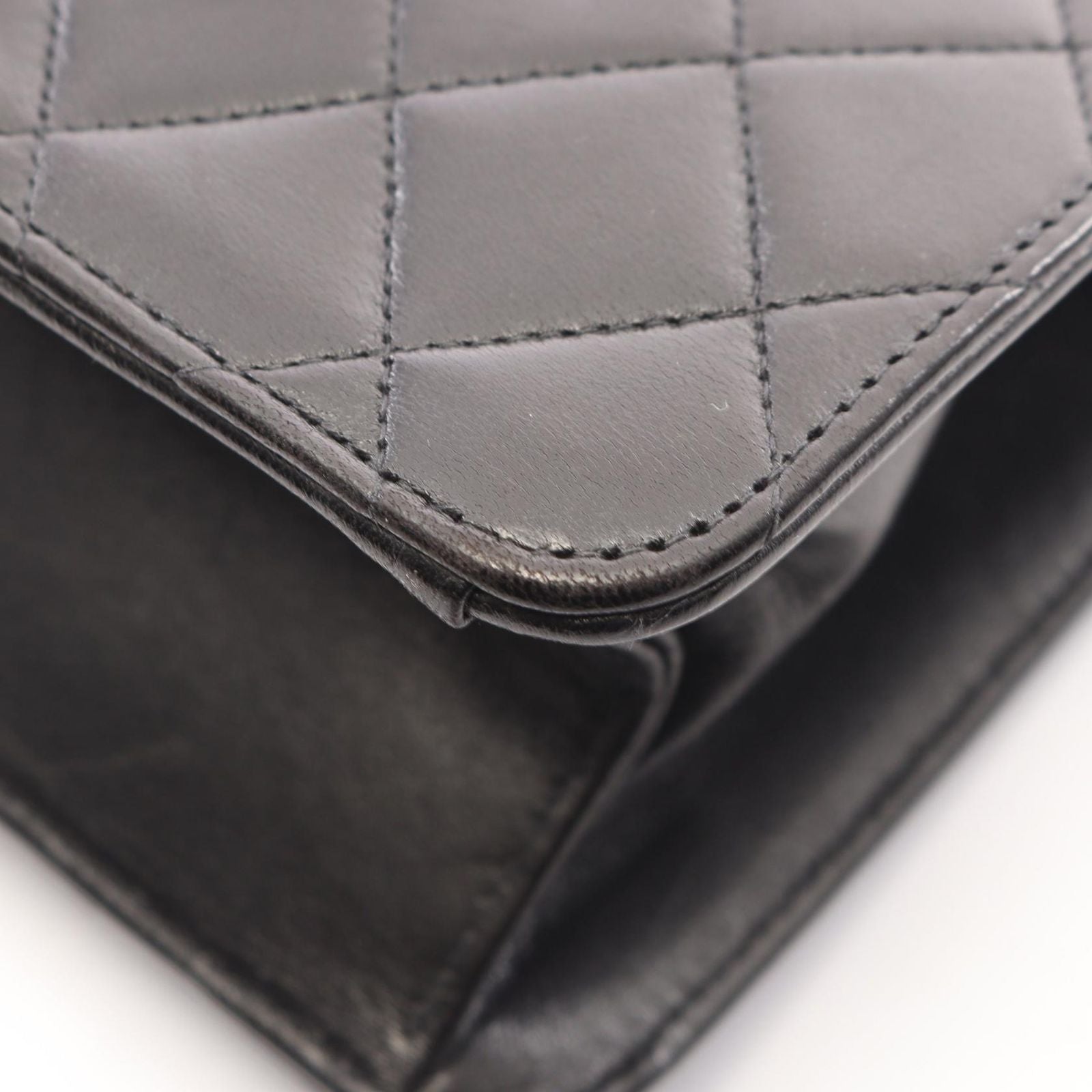 Chanel Shoulder Bag Quilted Single Flap Black Lambskin Chain — view 8