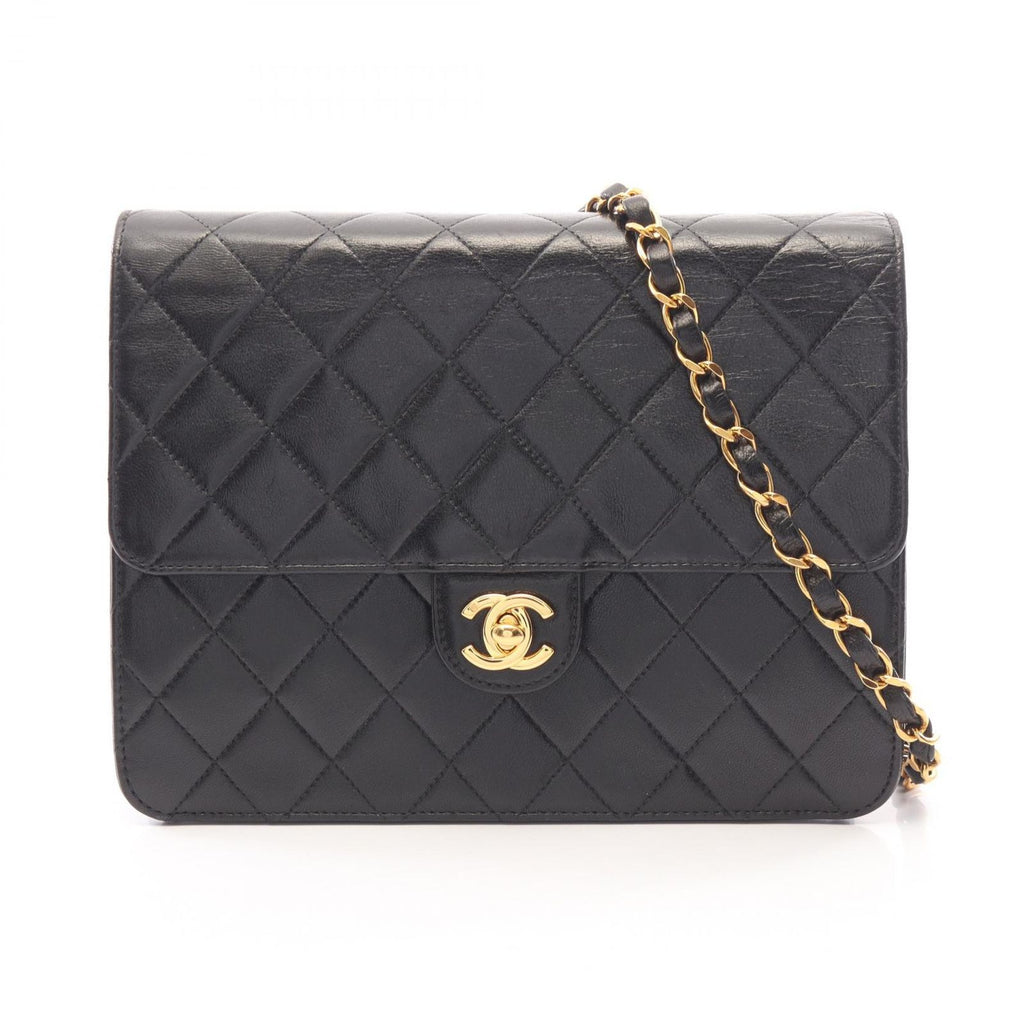 Chanel Shoulder Bag Quilted Single Flap Black Lambskin Chain