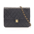 Chanel Shoulder Bag Quilted Single Flap Black Lambskin Chain