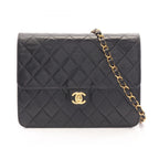Chanel Shoulder Bag Quilted Single Flap Black Lambskin Chain