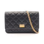 Chanel Shoulder Bag 2.55 Quilted Mini Black Calf Chain Wallet