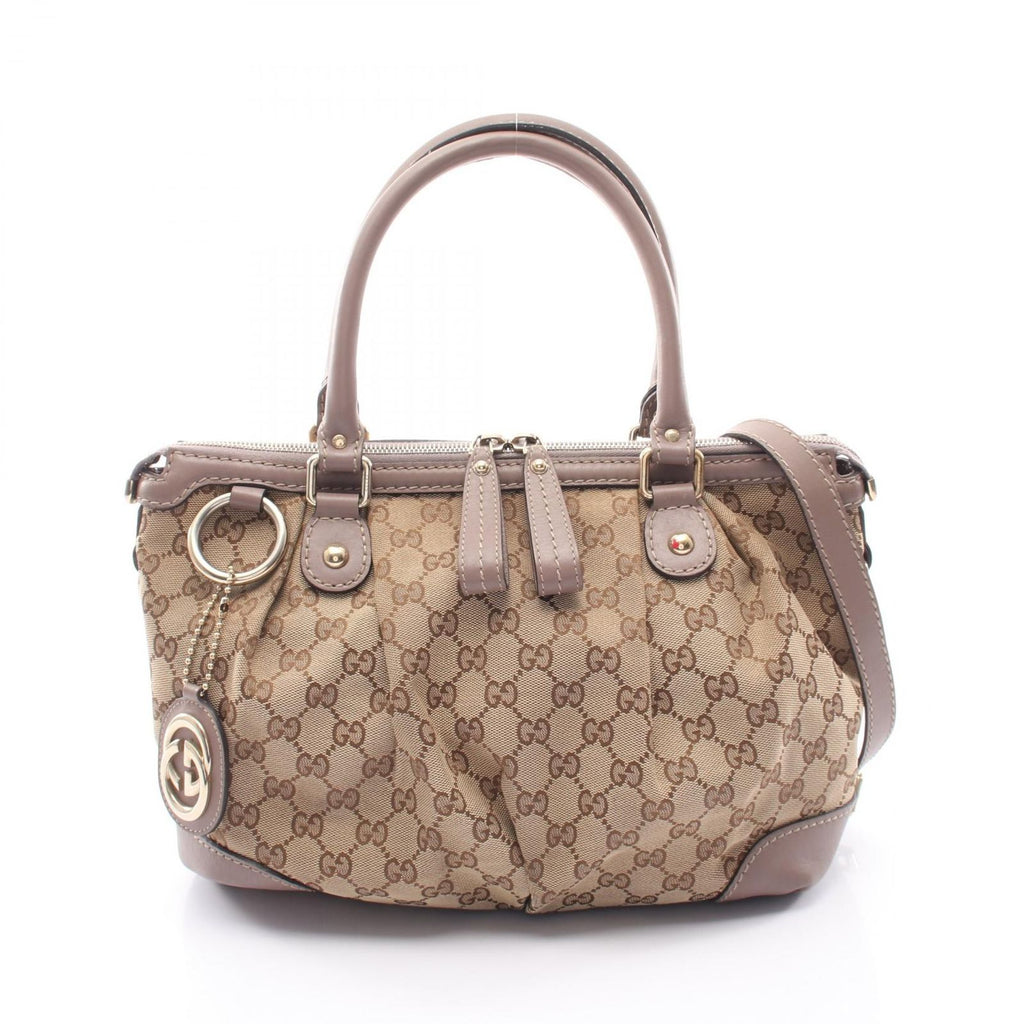 Gucci Handbag Ski GG Canvas 2-Way Beige Gray Ski Diamante Hand