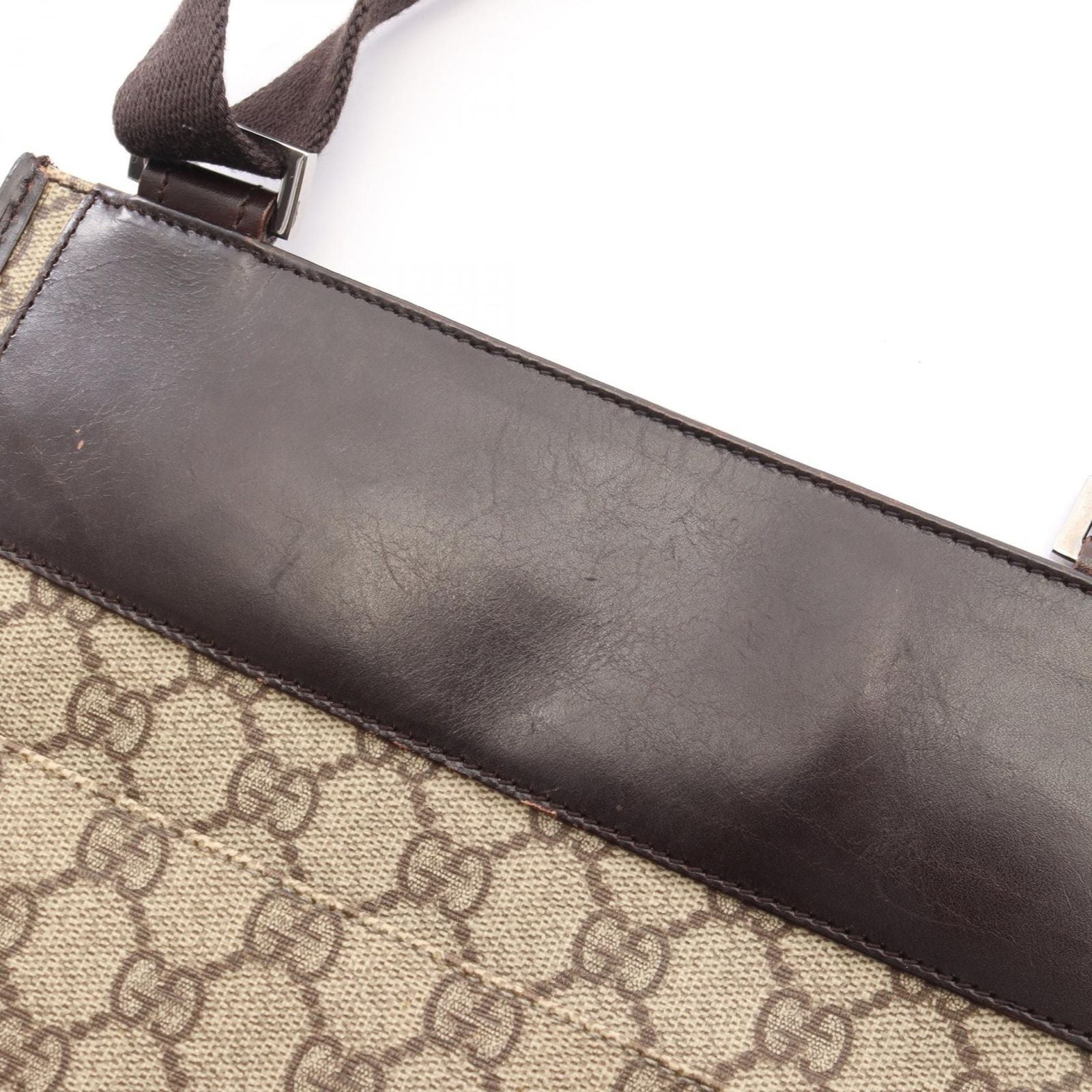 Gucci Shoulder Bag GG Supreme Beige Dark Brown Canvas Leather — view 8