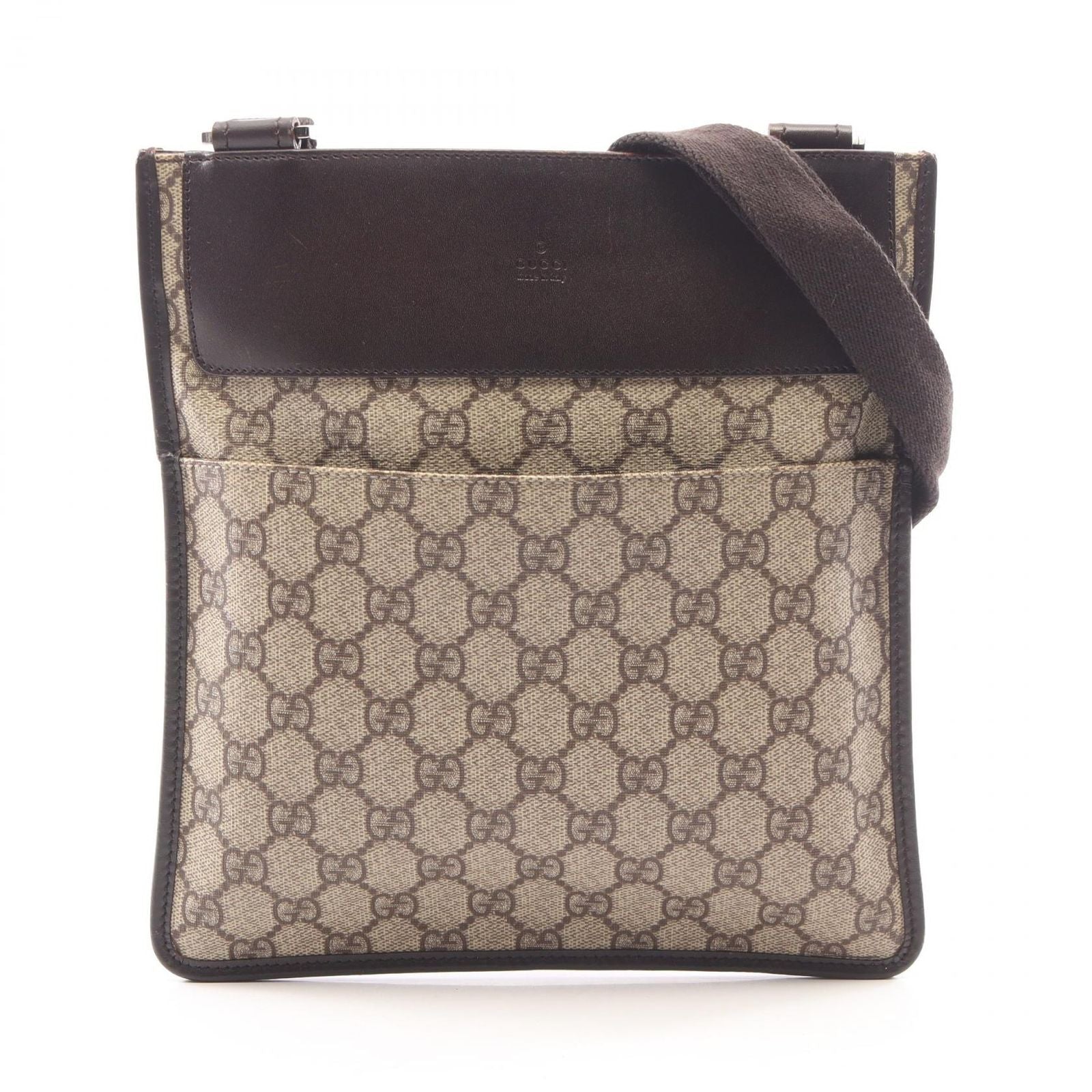 Gucci Shoulder Bag GG Supreme Beige Dark Brown Canvas Leather