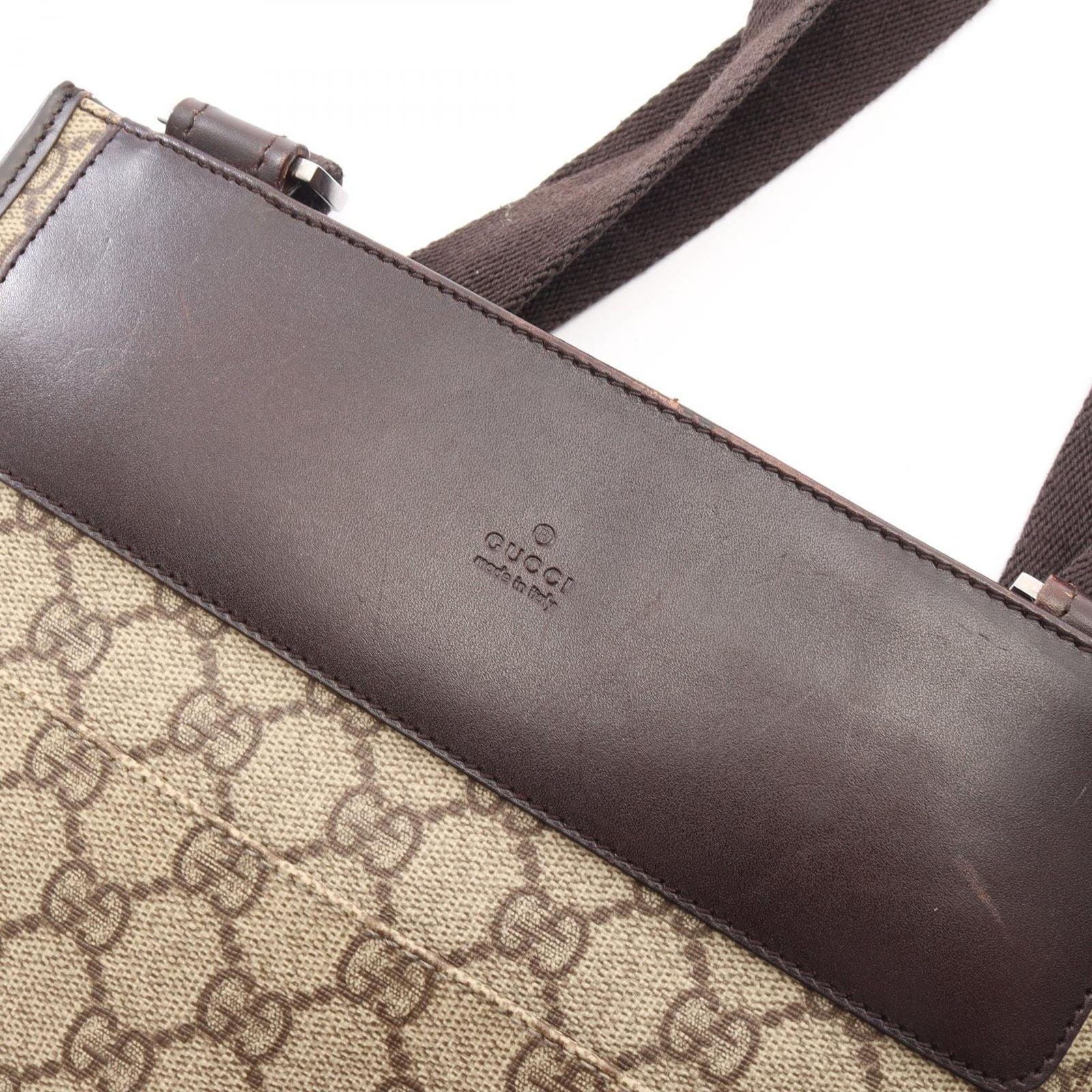 Gucci Shoulder Bag GG Supreme Beige Dark Brown Canvas Leather — view 6