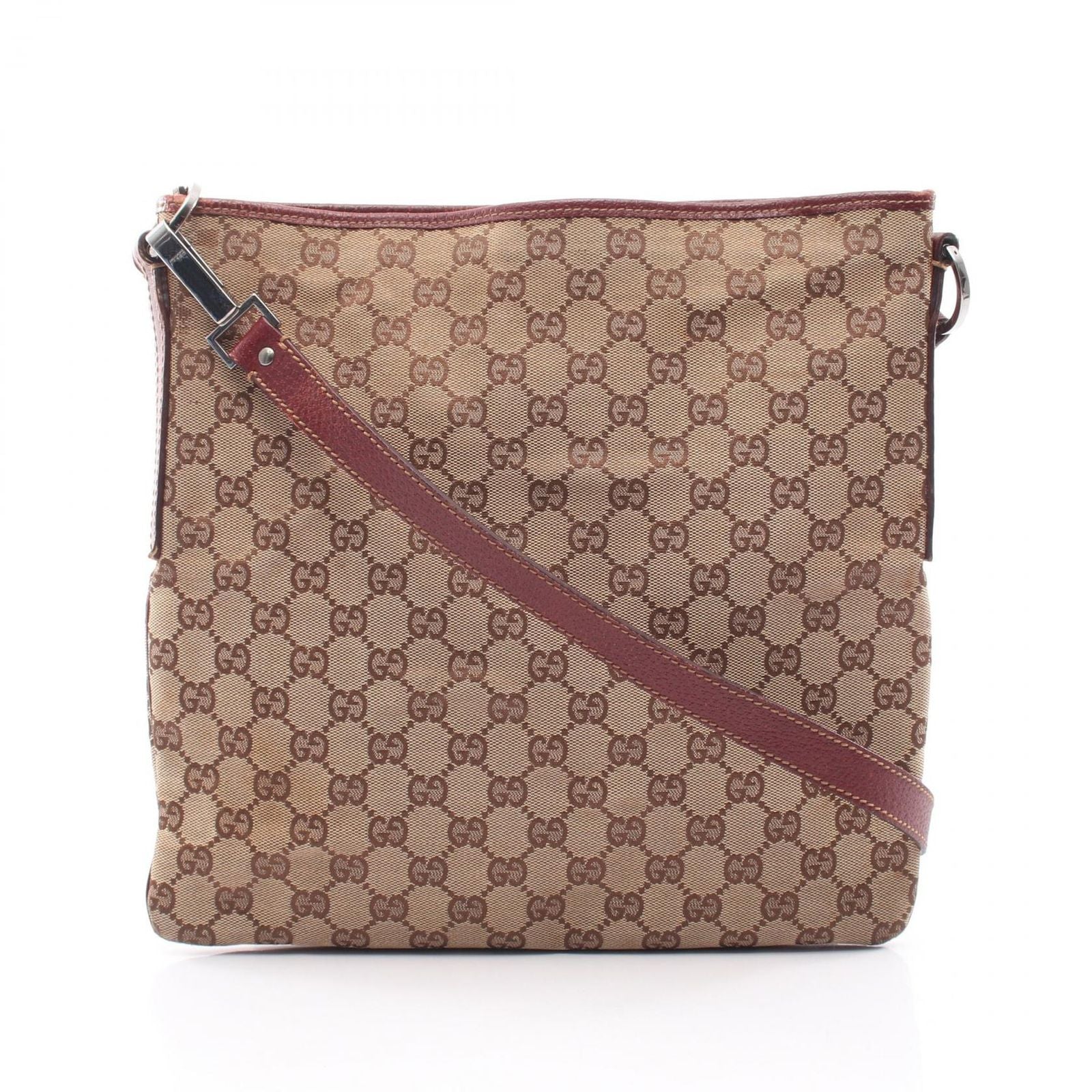 Gucci Shoulder Bag GG Canvas Beige Bordeaux