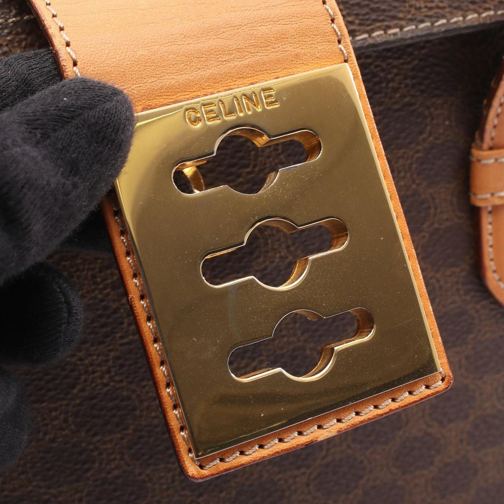 Celine Handbag Macadam Brown Dark Canvas Leather Hand — view 9