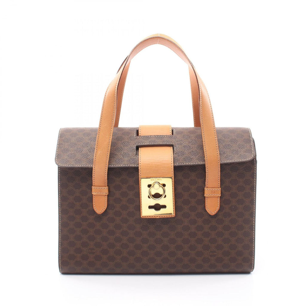 Celine Handbag Macadam Brown Dark Canvas Leather Hand