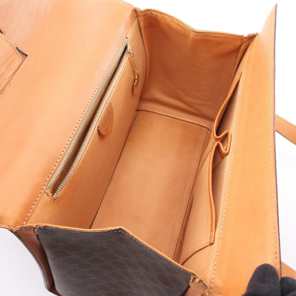 Celine Handbag Macadam Brown Dark Canvas Leather Hand — view 3