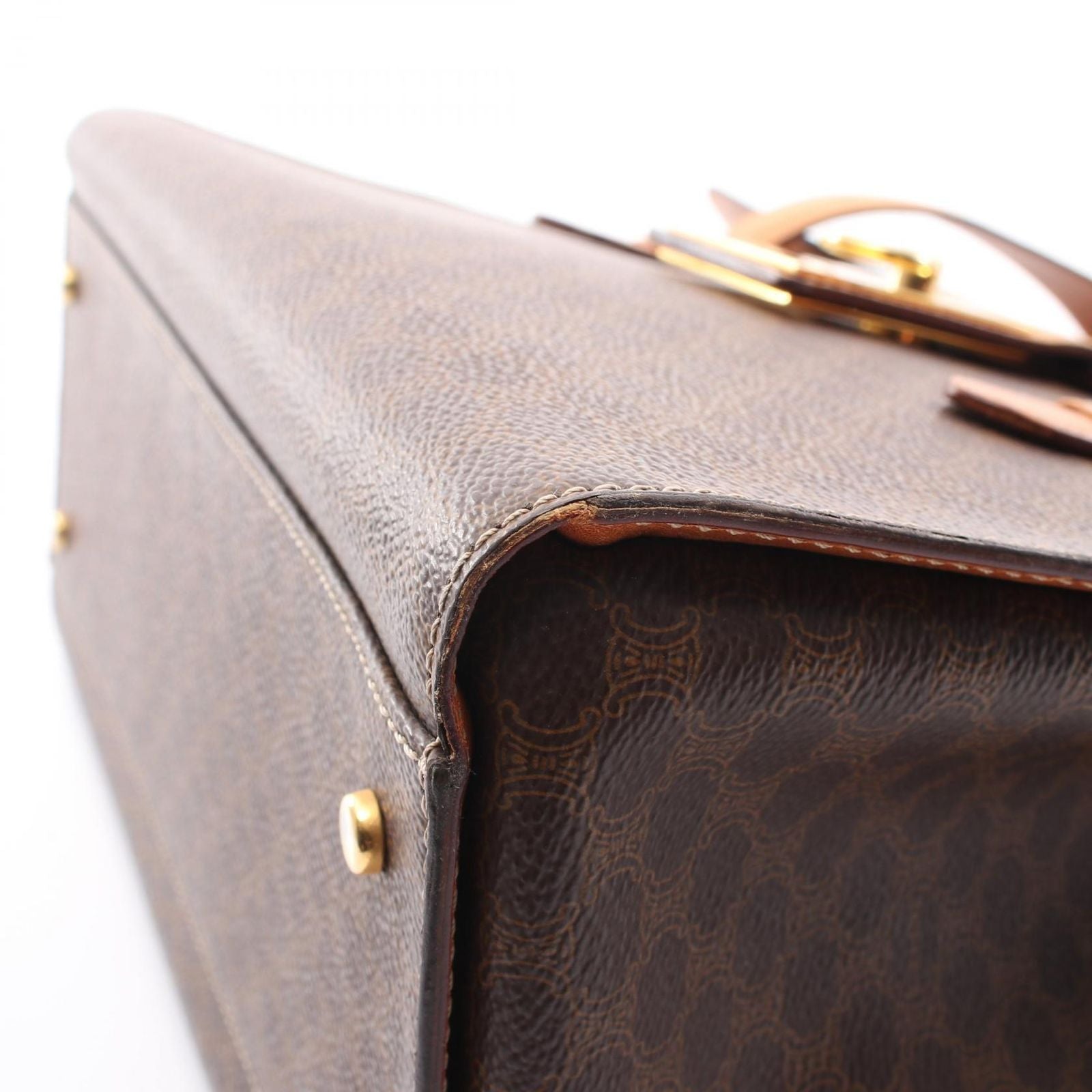 Celine Handbag Macadam Brown Dark Canvas Leather Hand — view 5