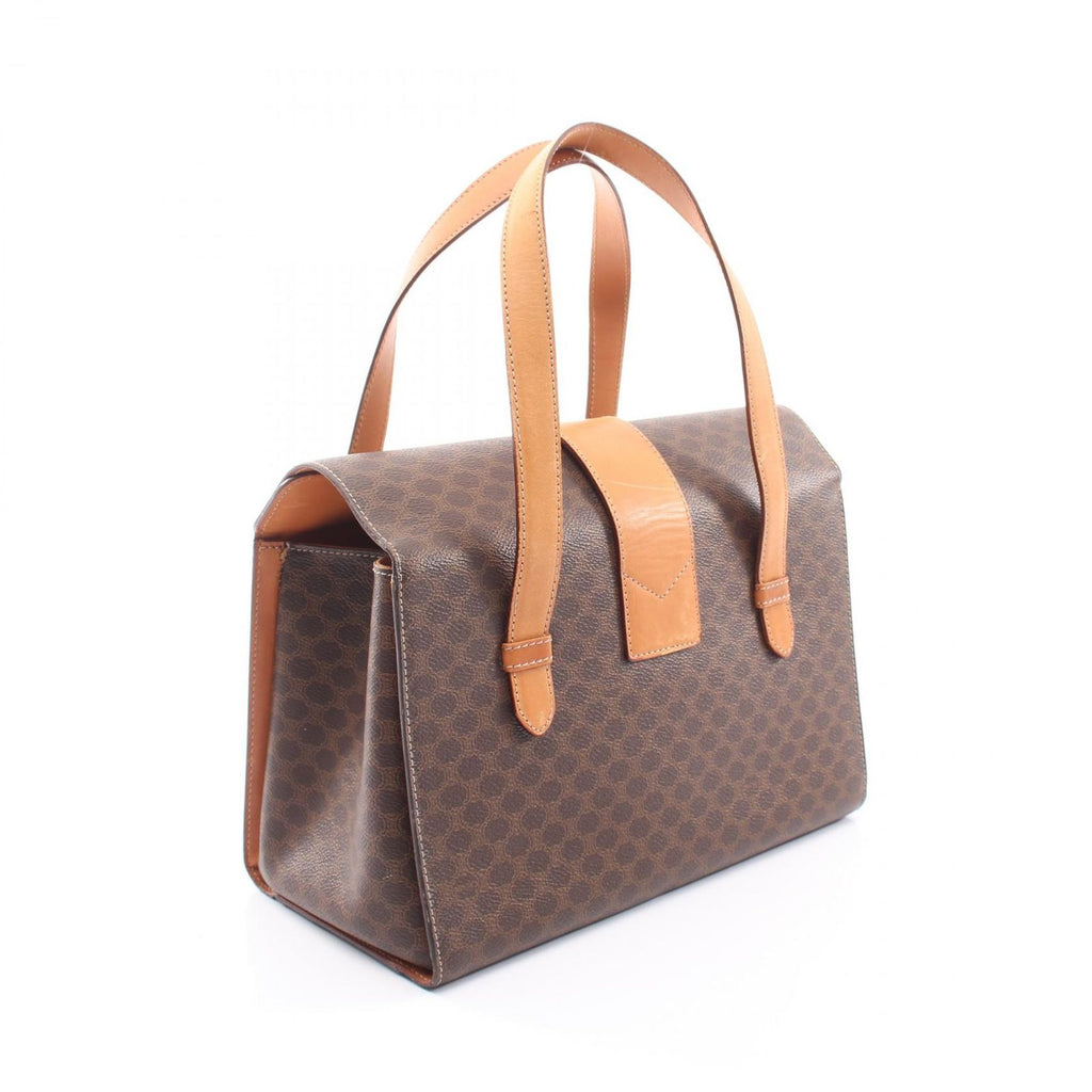 Celine Handbag Macadam Brown Dark Canvas Leather Hand — view 2