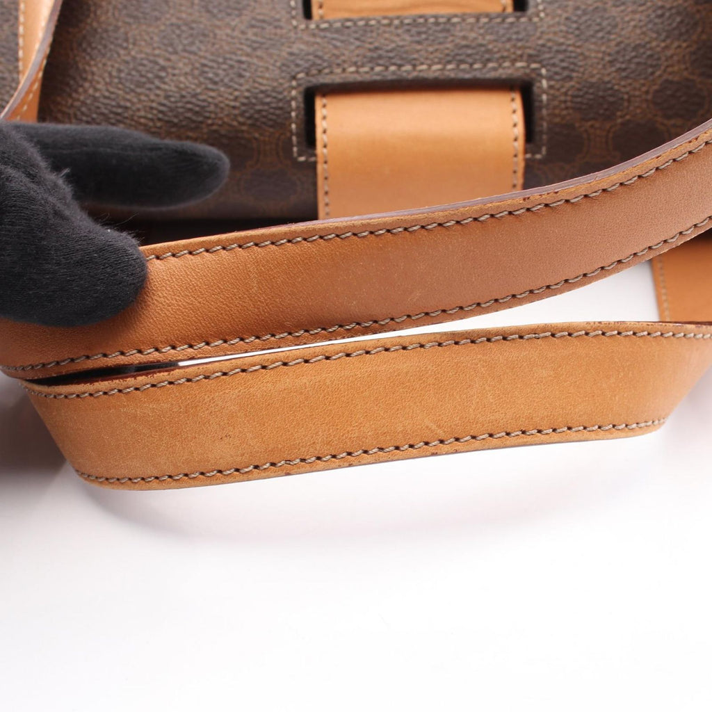 Celine Handbag Macadam Brown Dark Canvas Leather Hand — view 7