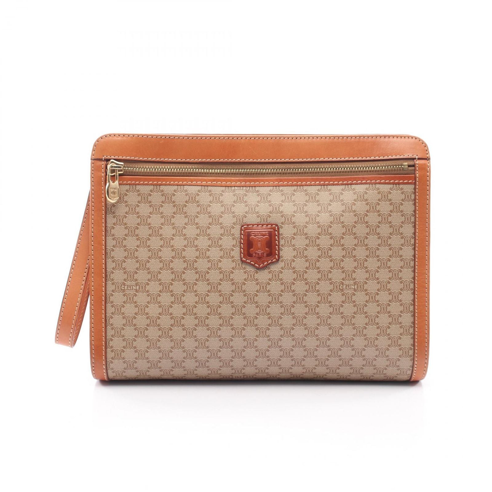 Celine Clutch Macadam Beige Brown Canvas Leather Second
