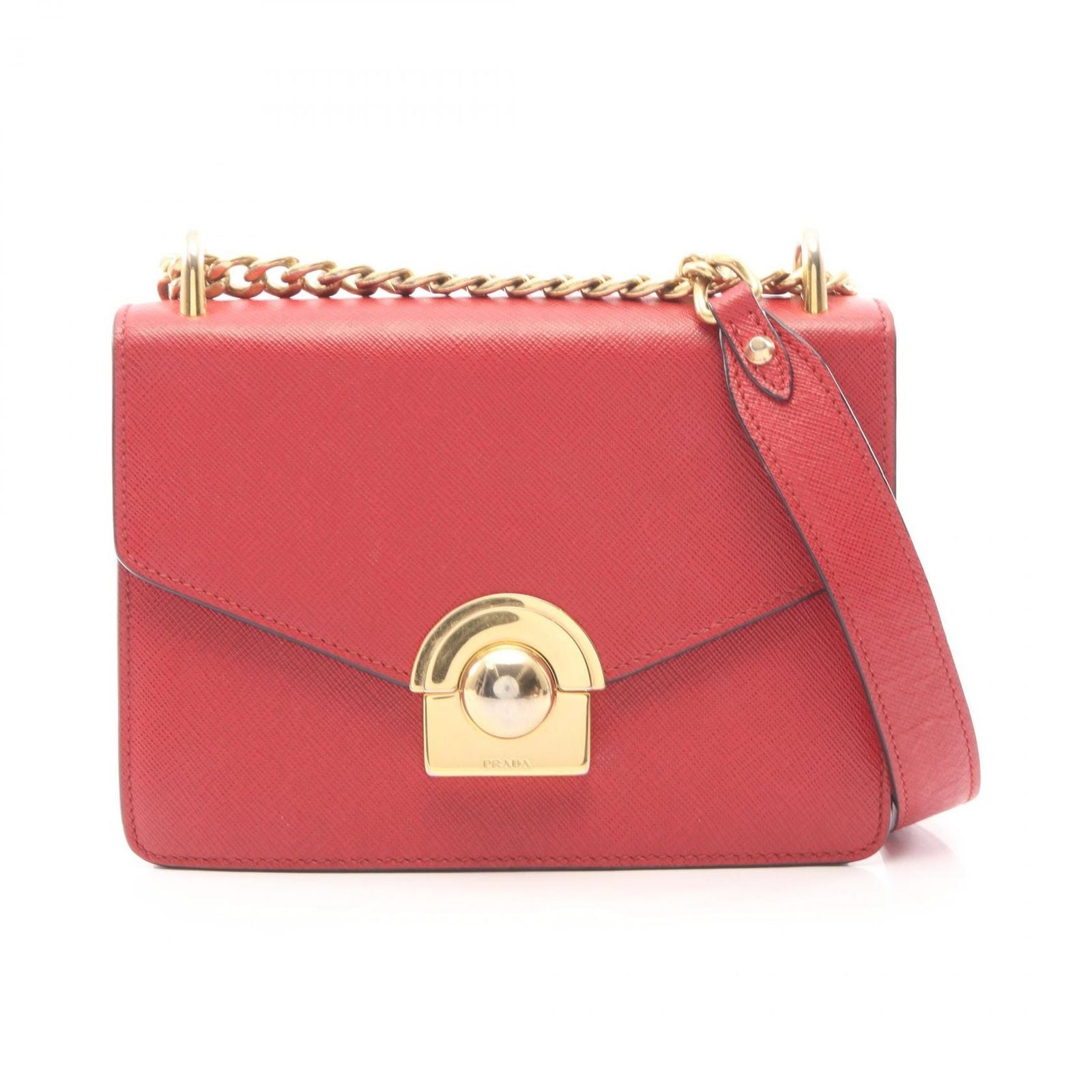 Prada Shoulder Bag Red Saffiano Leather Chain