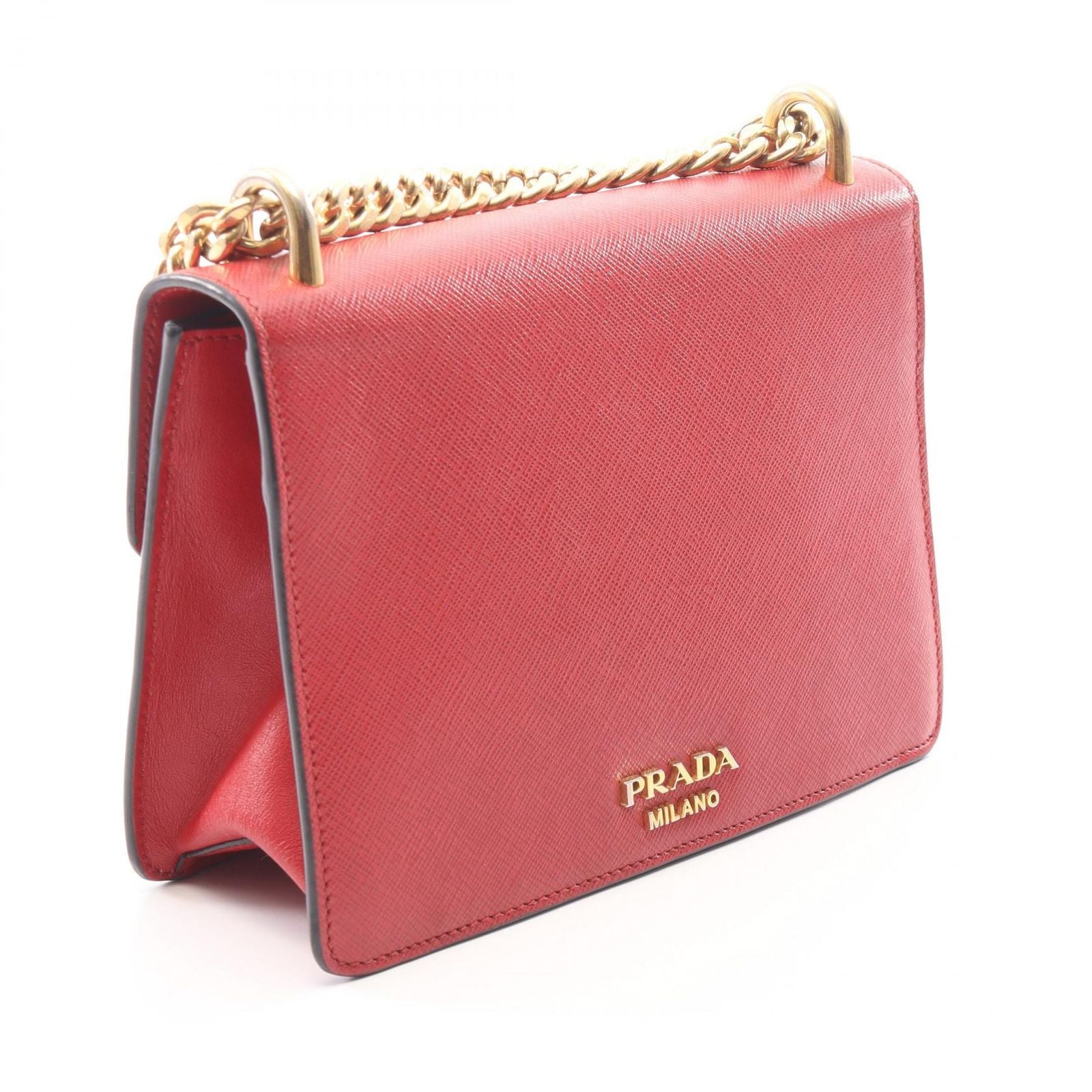 Prada Shoulder Bag Red Saffiano Leather Chain — view 2